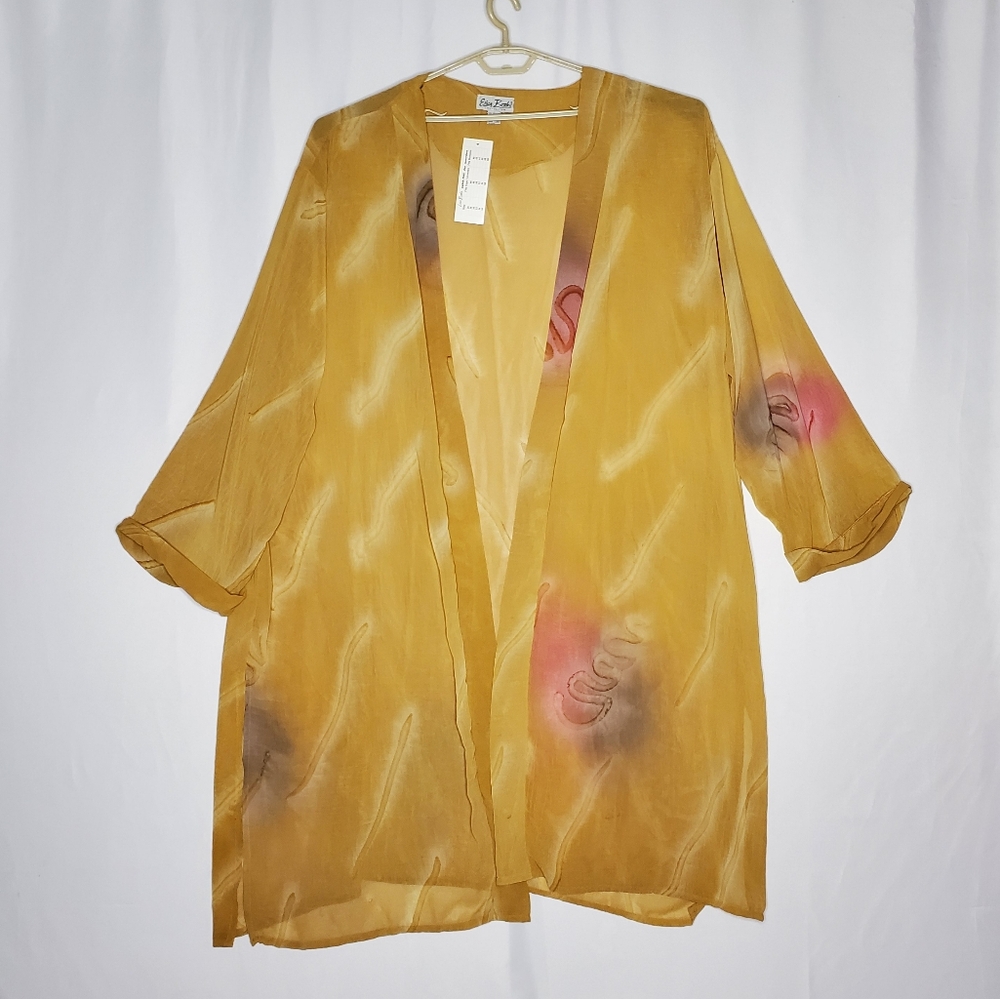 Erica Brooke Cardigan Duster Plus 34 5X 90s Gauze Overlay Chiffon‎ Artsy Boho